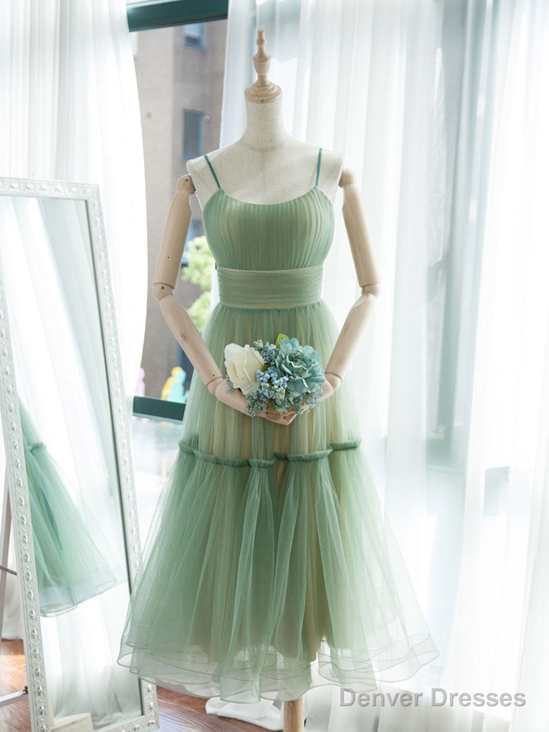 Simple Aline Tulle Green Short Prom Dress, Tulle Green Homecoming Dress