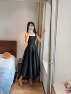 Simple And Elegant Pink A-Line Square Neck Halter Satin Prom Dress Evening Dress