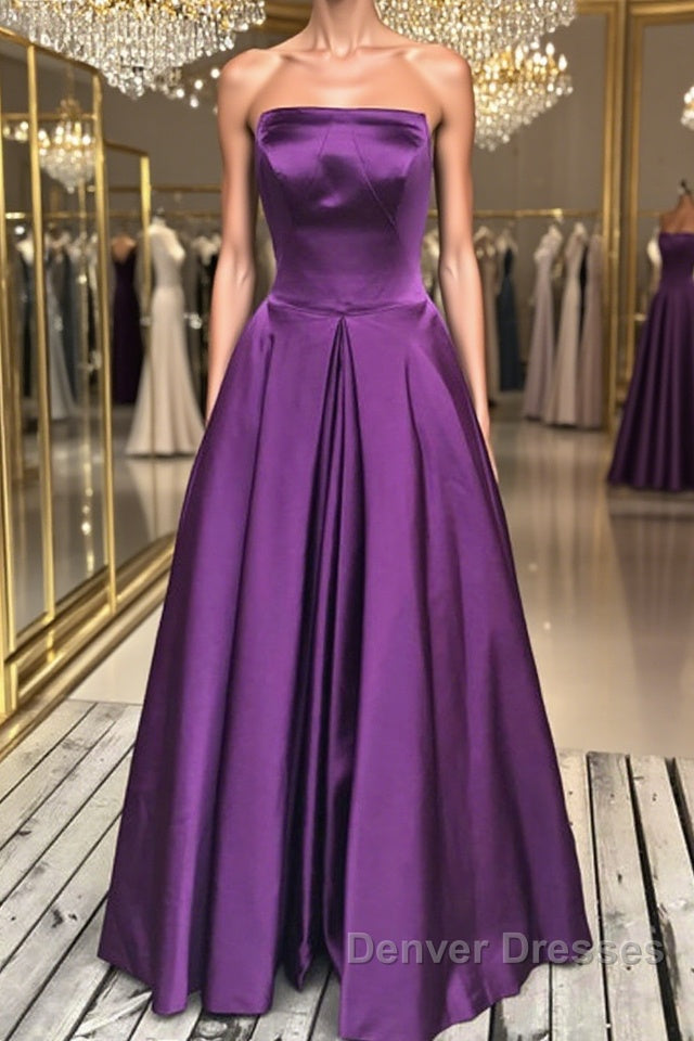 Simple Backless Purple Satin Long Prom Dress, Backless Purple Formal Dress, Purple Evening Dress Main image
