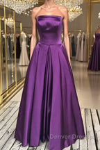 Simple Backless Purple Satin Long Prom Dress, Backless Purple Formal Dress, Purple Evening Dress