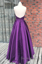 Simple Backless Purple Satin Long Prom Dress, Backless Purple Formal Dress, Purple Evening Dress