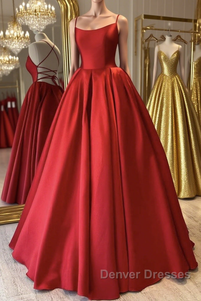 Simple Backless Red Satin Long Prom Dress, Backless Red Formal Dress, Red Evening Dress Main image