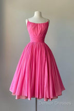Simple Ball Gown Spaghetti Straps Pink Chiffon Prom Dress Birthday Outfits