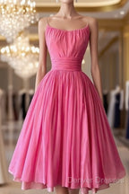 Simple Ball Gown Spaghetti Straps Pink Chiffon Prom Dress Birthday Outfits