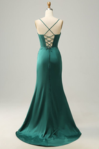 Simple Black Mermaid Floor Length Prom Dress With Slit