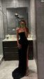 Simple Black Prom Dress With High Split Strapless Sexy Prom Dress