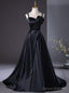 Simple Black Straps Pleats Prom Dress