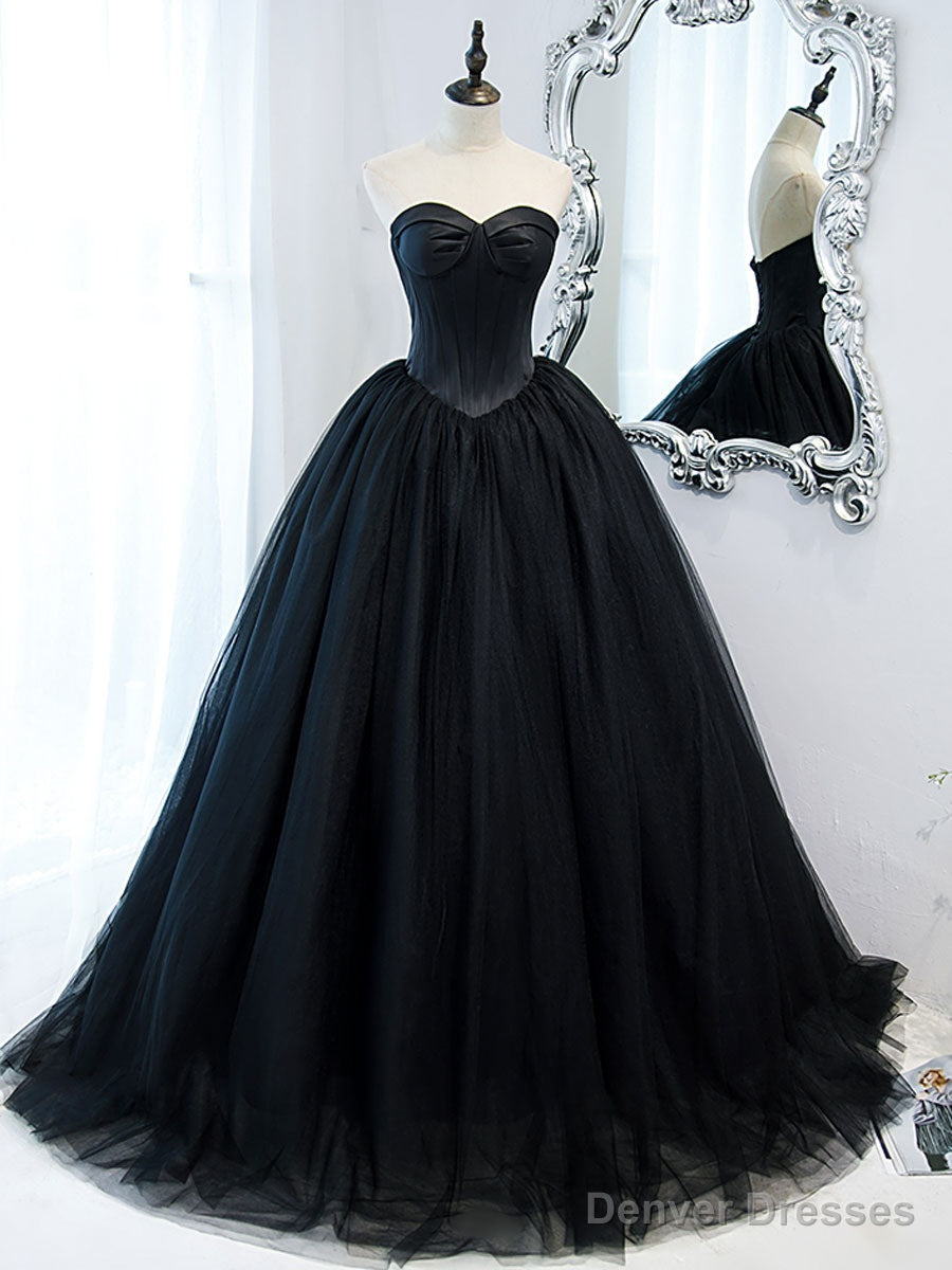 Simple Black Sweetheart Neck Tulle Long Prom Dress, Black Evening Dresses Secondary image