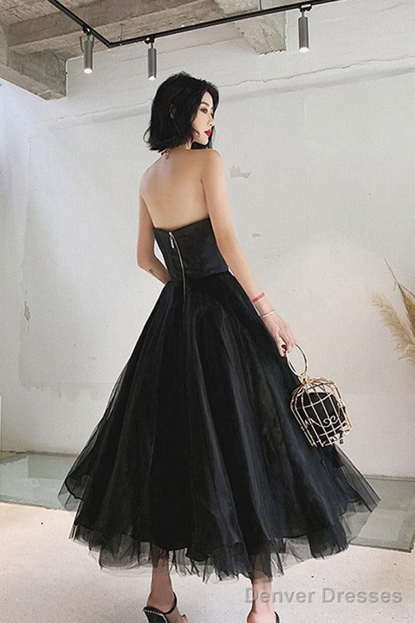 Simple Black Tea Length Prom Dress Black Tulle Homecoming Dress Secondary image