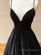 Simple Black velvet long prom Dress, black evening Dress