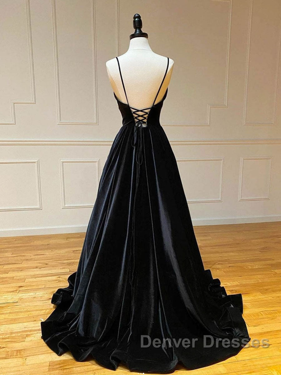 Simple Black velvet long prom Dress, black evening Dress