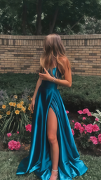 Line Satin Sleeveless Prom Dress, Long Evening Party Dress