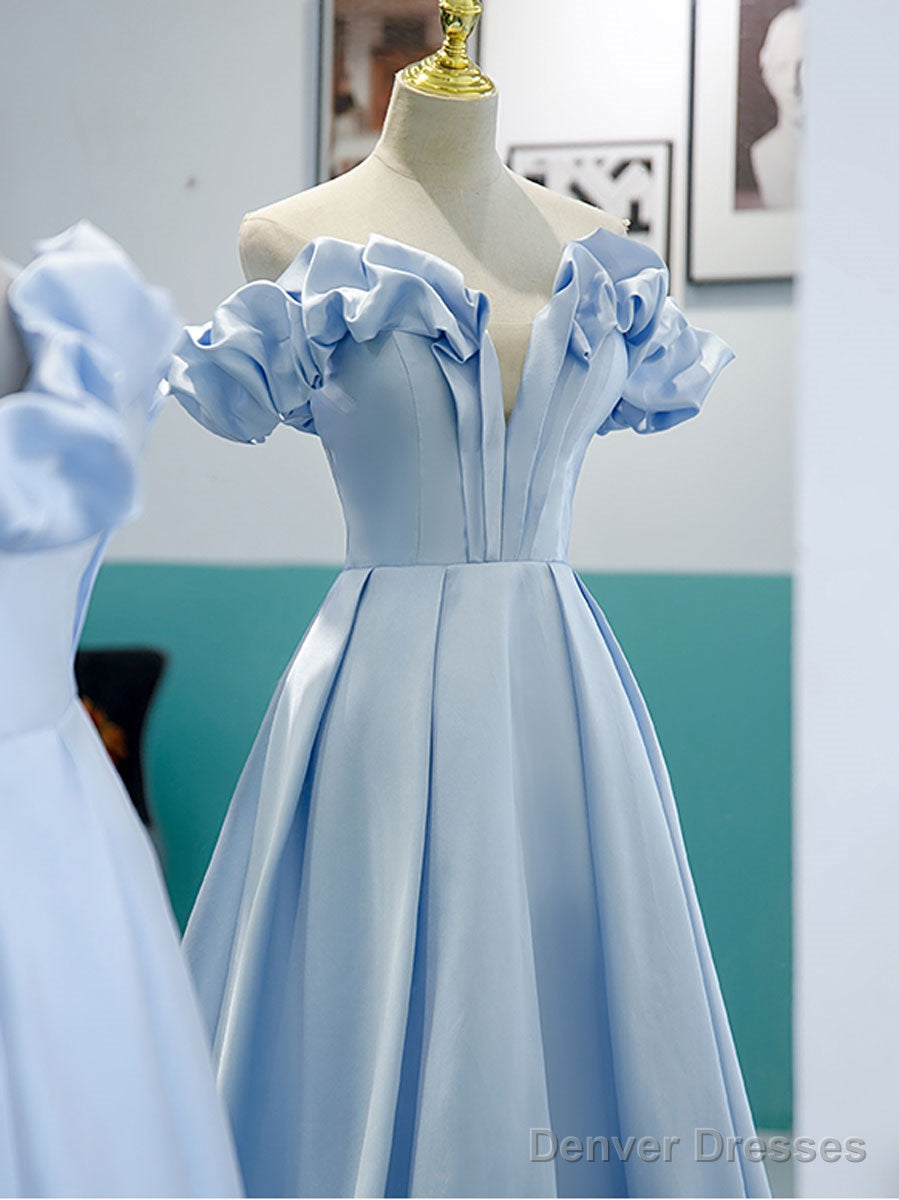 Simple Blue Off Shoulder Long Prom Dress, Blue Evening Dress Secondary image