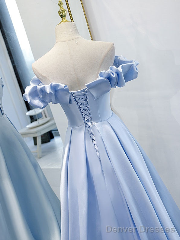 Simple Blue Off Shoulder Long Prom Dress, Blue Evening Dress