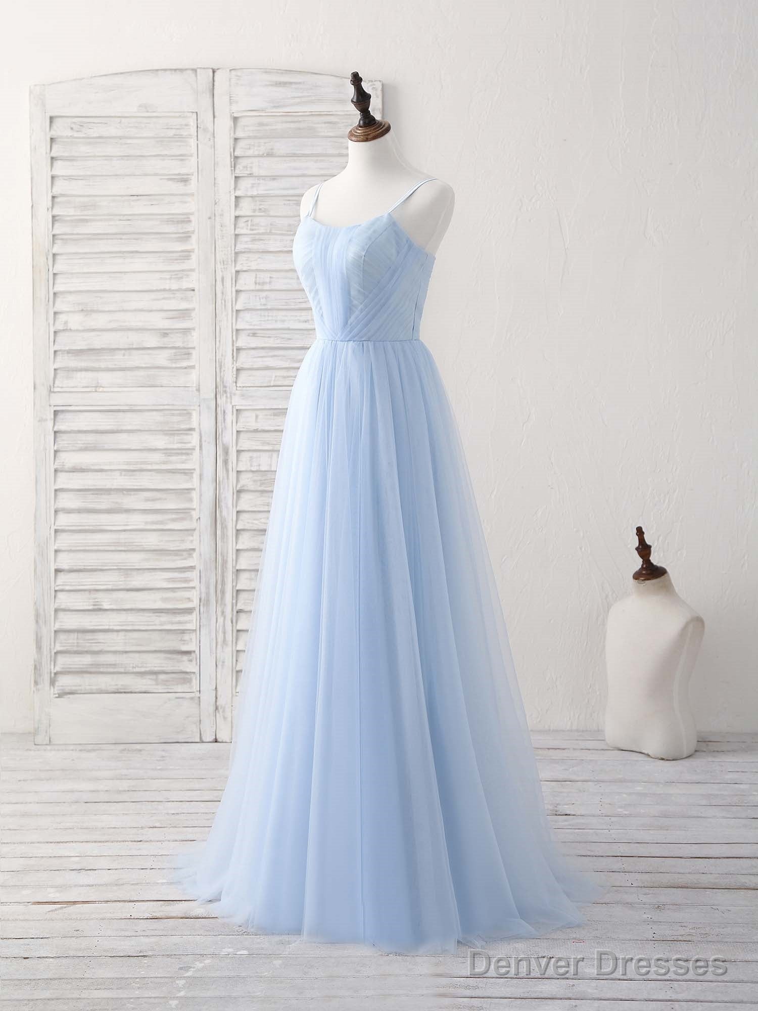 Simple Blue Tulle Long Prom Dress Blue Bridesmaid Dress Secondary image