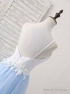 Simple Blue Tulle Long Prom Dress, Blue Tulle Evening Dress