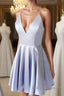 Simple blue v neck short prom Dress, blue homecoming Dress