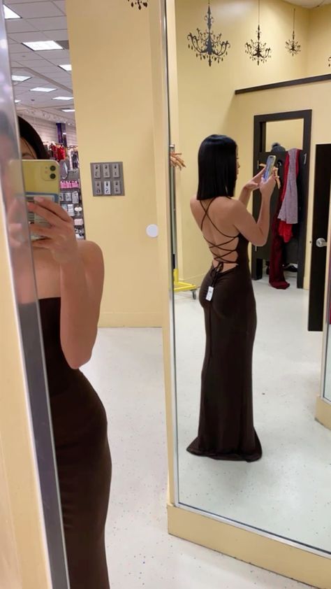 Simple Brown Mermaid Spaghetti Straps Long Evening Prom Dress, Custom High Slit Prom Dress Inspo For Women Main image