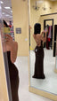 Simple Brown Mermaid Spaghetti Straps Long Evening Prom Dress, Custom High Slit Prom Dress Inspo For Women