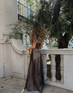 Simple Brown Spaghetti Straps A Line Prom Dress Party Dress