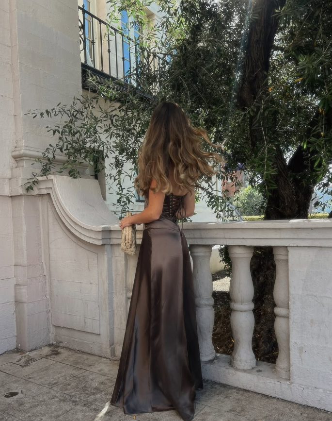 Simple Brown Spaghetti Straps A Line Prom Dress Party Dress