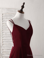 Simple Burgundy Chiffon Long Prom Dress Backless Evening Dress