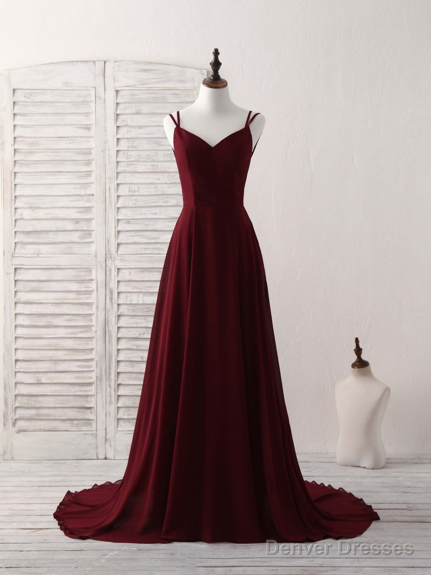 Simple Burgundy Chiffon Long Prom Dress Backless Evening Dress Main image