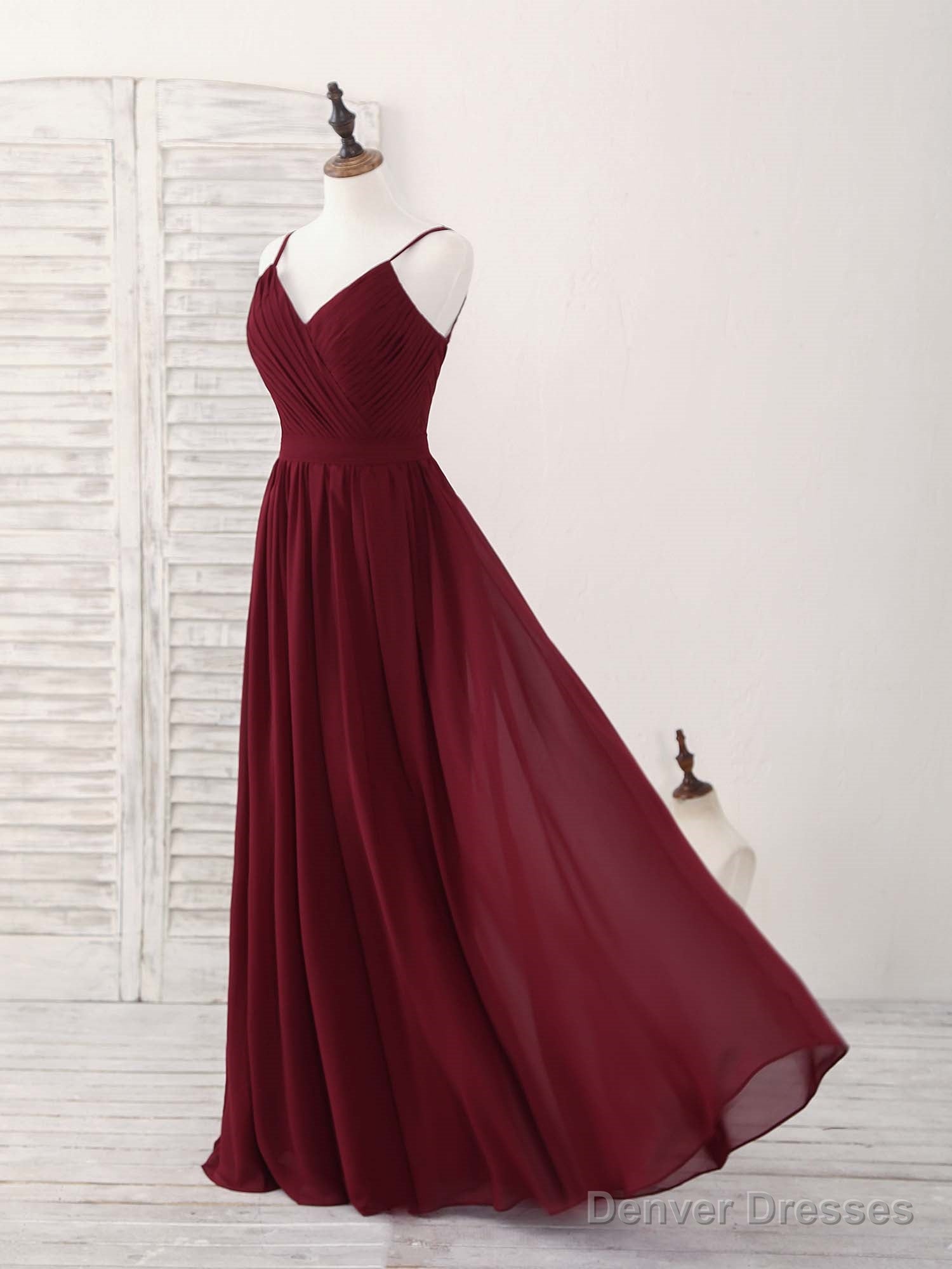 Simple Burgundy Chiffon Long Prom Dress, Burgundy Evening Dress Main image