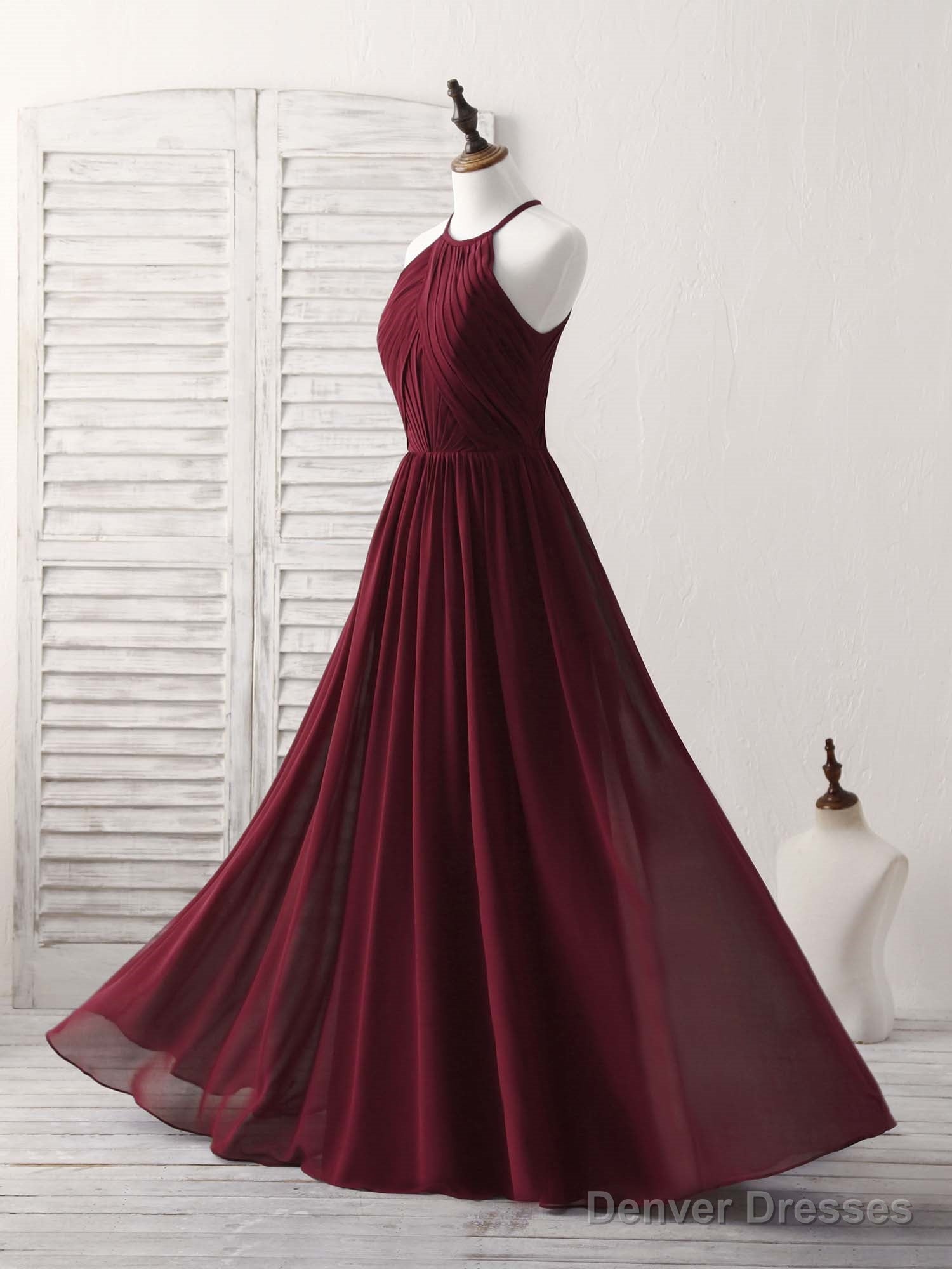 Simple Burgundy Chiffon Long Prom Dress, Burgundy Evening Dress Secondary image