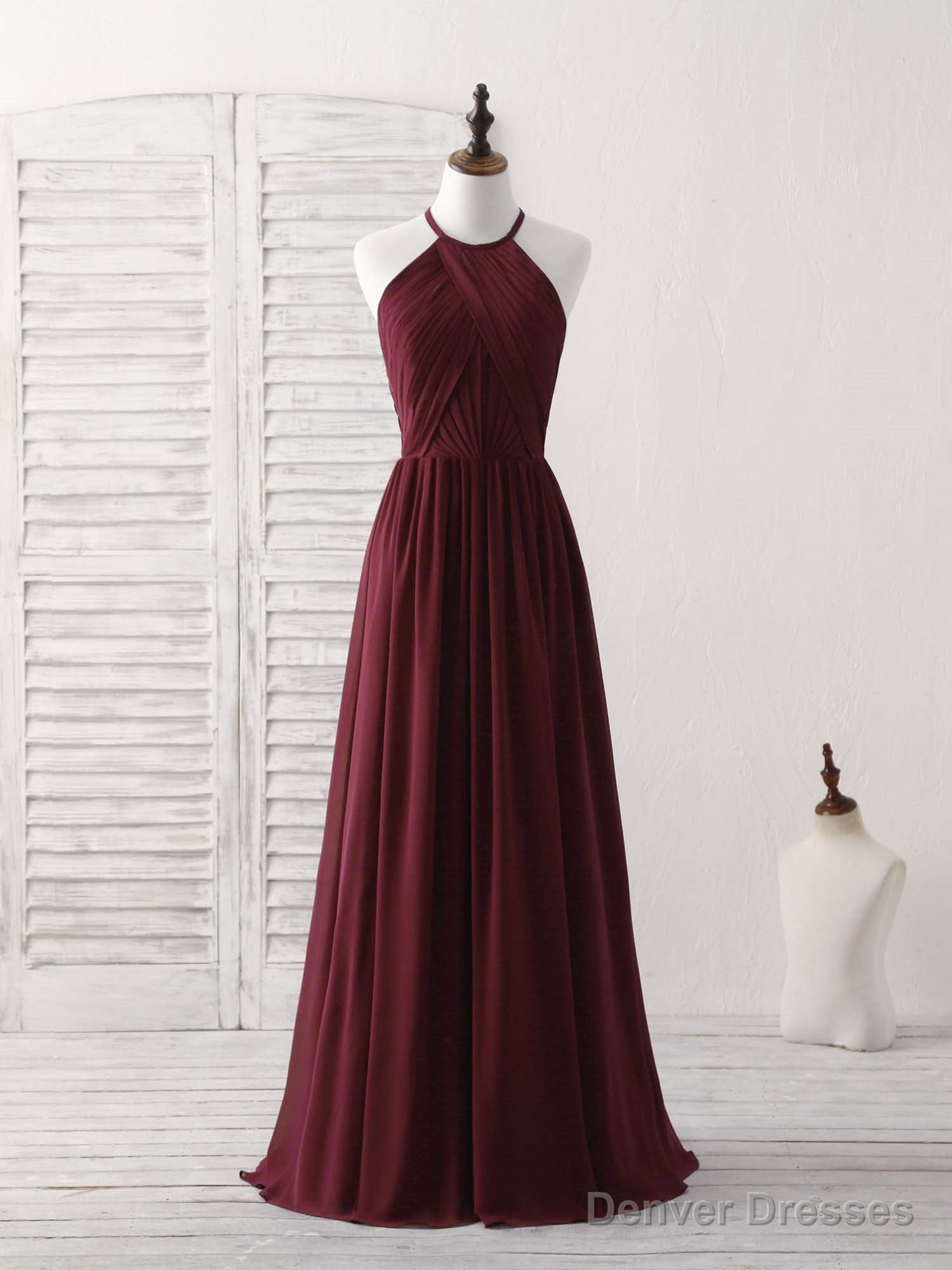 Simple Burgundy Chiffon Long Prom Dress, Burgundy Evening Dress