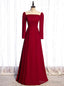Simple Burgundy Long Sleeve Scoop Prom Dress