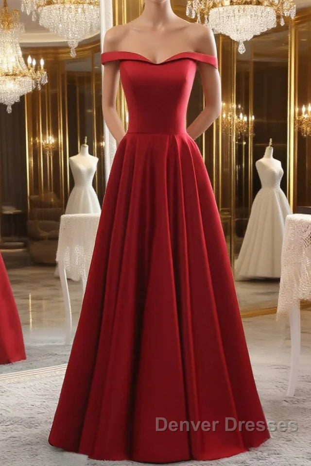 Simple burgundy off shoulder long prom Dress, burgundy evening Dress Main image
