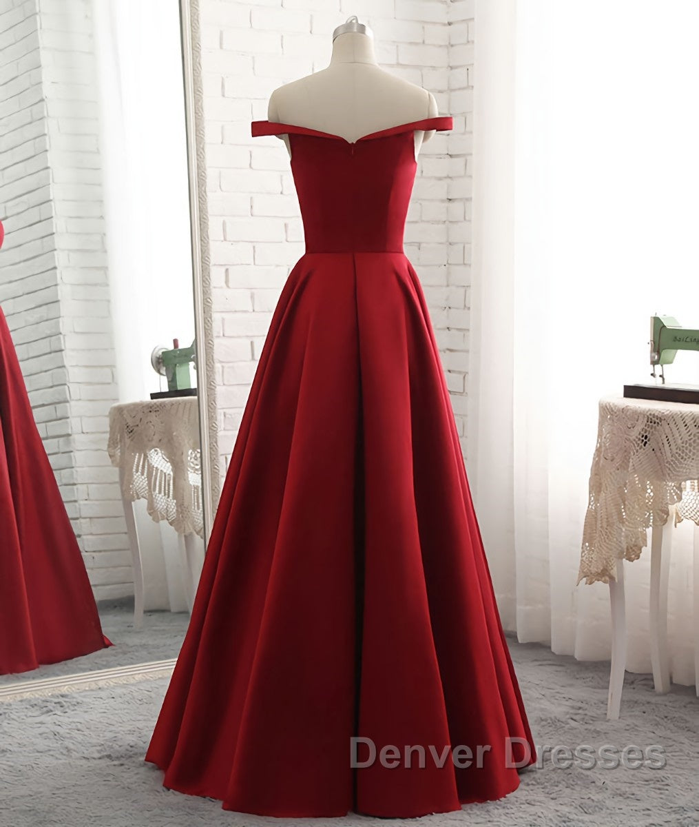 Simple burgundy off shoulder long prom Dress, burgundy evening Dress