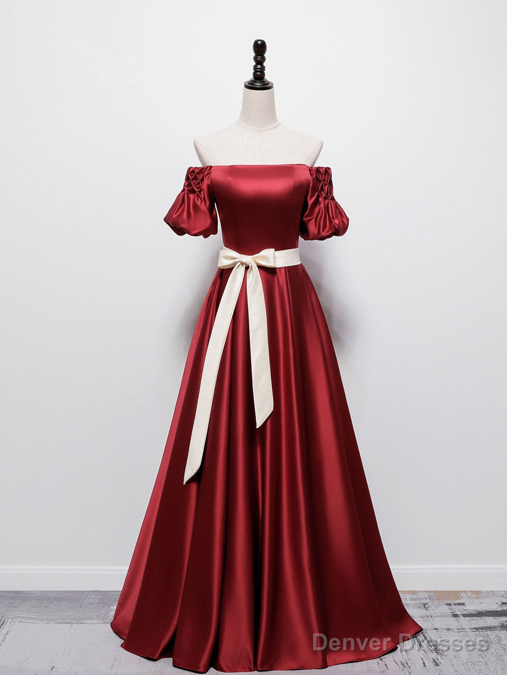 Simple Burgundy Satin Long Prom Dress Burgundy Bridesmaid Dress Secondary image