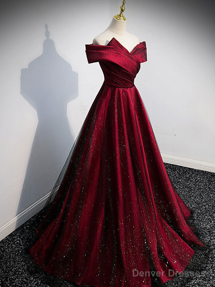 Simple Burgundy Satin Long Prom Dress, Burgundy Evening Dresses