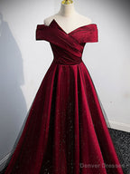 Simple Burgundy Satin Long Prom Dress, Burgundy Evening Dresses