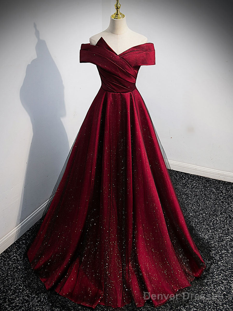 Simple Burgundy Satin Long Prom Dress, Burgundy Evening Dresses