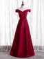 Simple Burgundy Satin Off the Shoulder Pleats Prom Dress