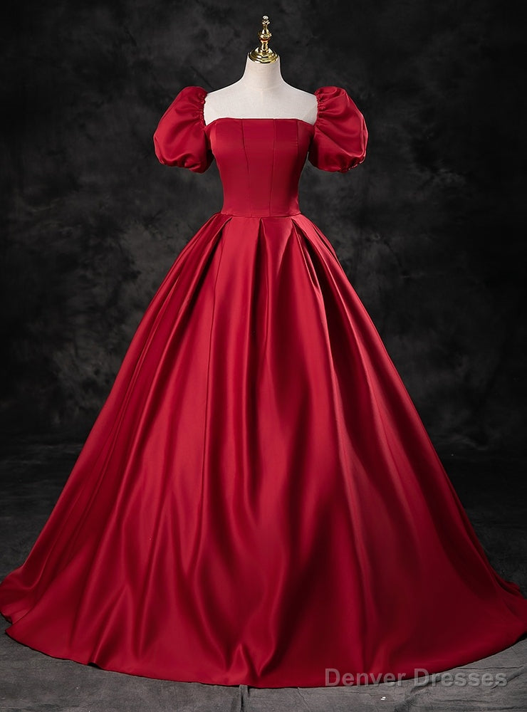 Simple Burgundy Satin Prom Dress Main image