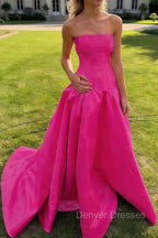 Simple Burgundy Strapless A-line Long Prom Dress