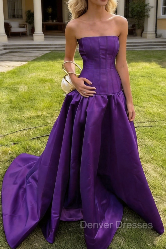 Simple Burgundy Strapless A-line Long Prom Dress