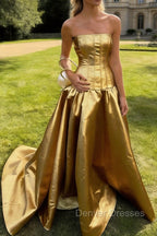 Simple Burgundy Strapless A-line Long Prom Dress