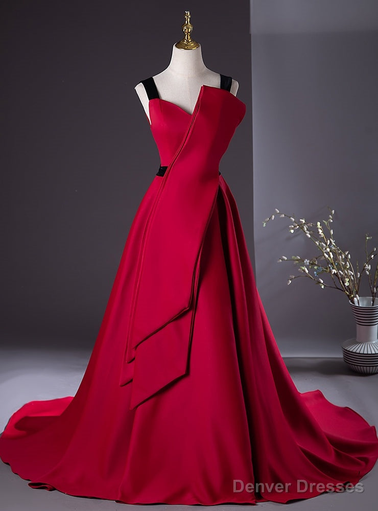 Simple Burgundy Straps Pleats Prom Dress Main image