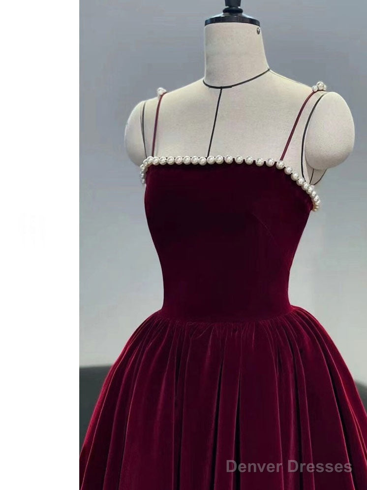 Simple burgundy tea length prom dress, burgundy homecoming dress Secondary image