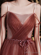 Simple Burgundy Tulle Long Prom Dress, Burgundy Formal Dress
