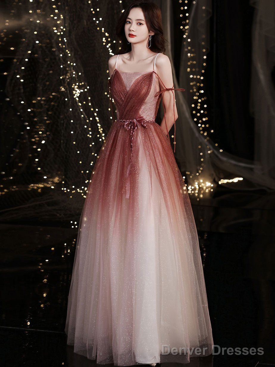Simple Burgundy Tulle Long Prom Dress, Burgundy Formal Dress Main image