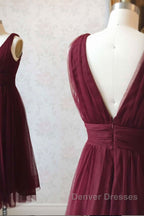 Simple burgundy tulle prom Dress tulle burgundy formal Dress