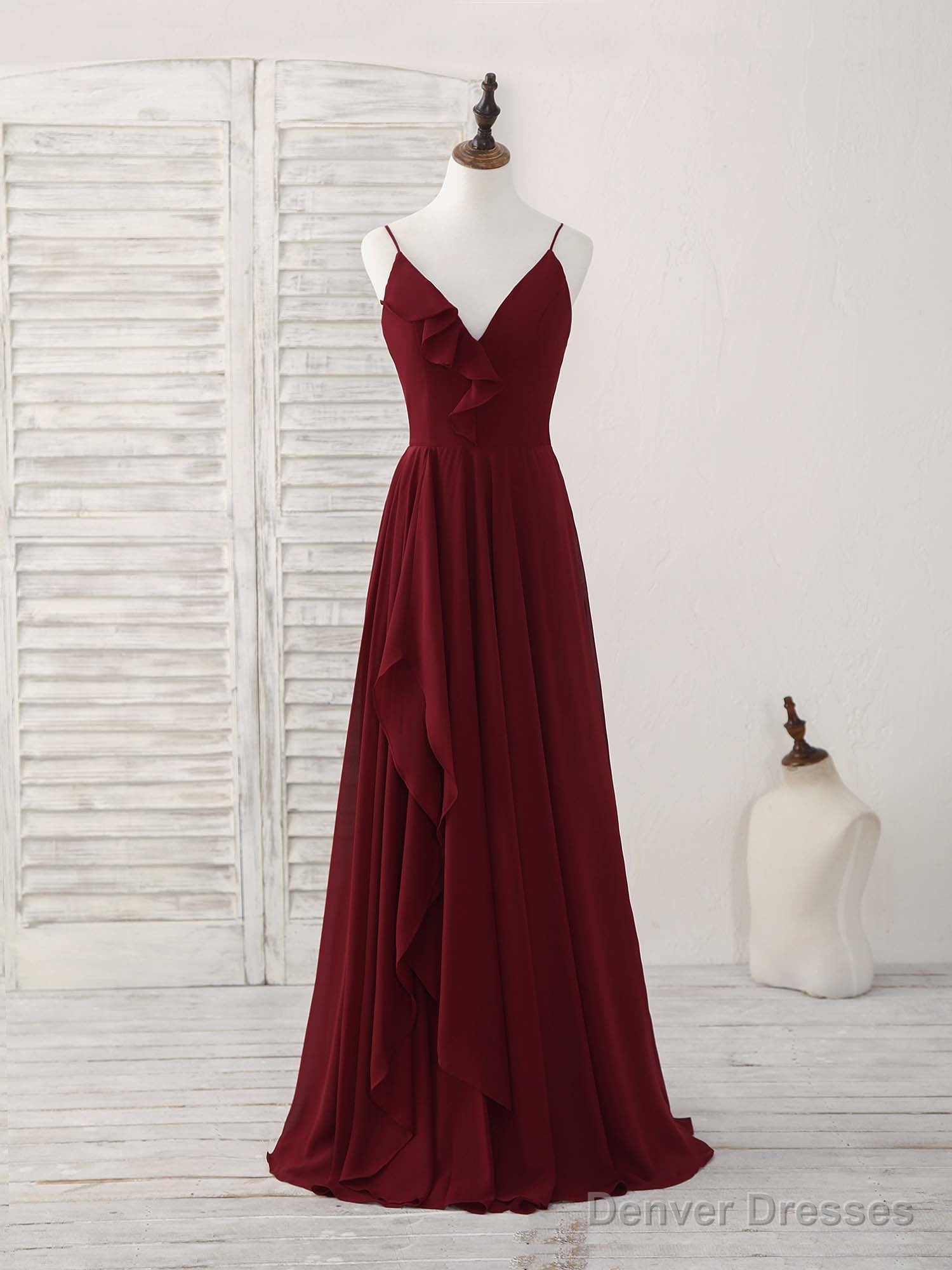 Simple Burgundy V Neck Chiffon Long Prom Dress, Bridesmaid Dress Secondary image