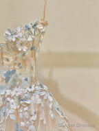 Simple Champagne A-Line Spaghetti Straps Tulle Applique Long Prom Dress Sweet Wedding Dress
