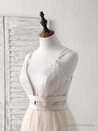 Simple Champagne Tulle Long Prom Dress Tulle Evening Dress